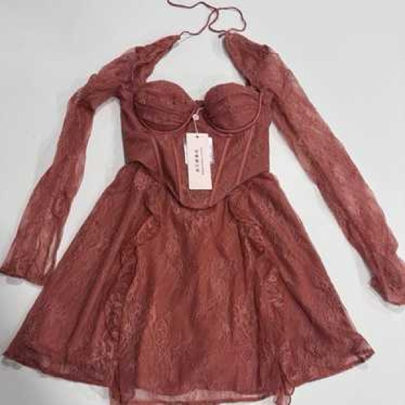 Oh Polly NWT Ninette Dress Long Sleeve Lace Corset Mini Dress in Terracotta - Picture 3 of 3